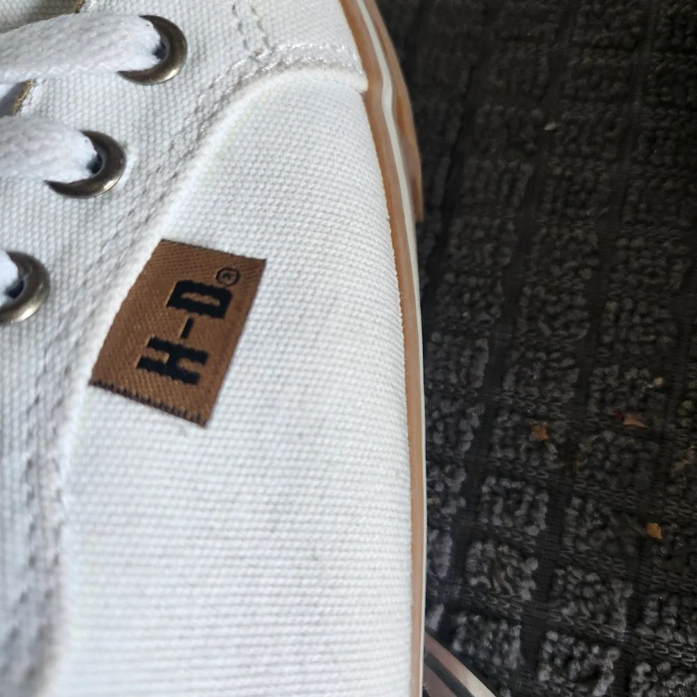 Harley Davidson White Canvas Sneakers with Tan Accents. Canvas Is Clean And Inta - Picture 10 of 12